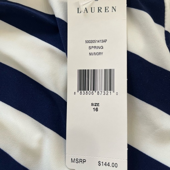 Ralph Lauren Navy & White Striped Tie-Waist Midi Dress - Picture 9 of 12